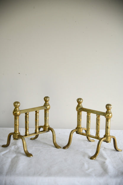 Pair of Victorian Brass Fire Dogs / Poker Rests