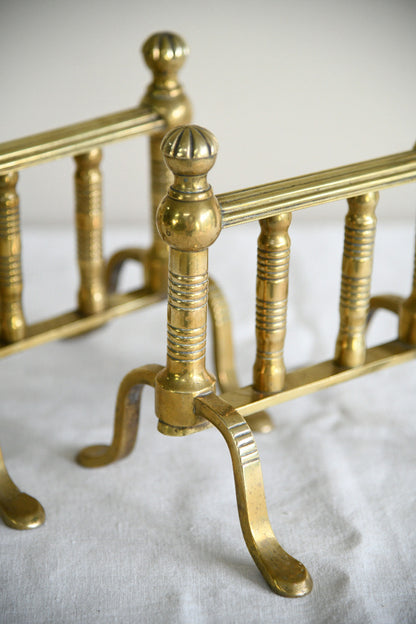 Pair of Victorian Brass Fire Dogs / Poker Rests