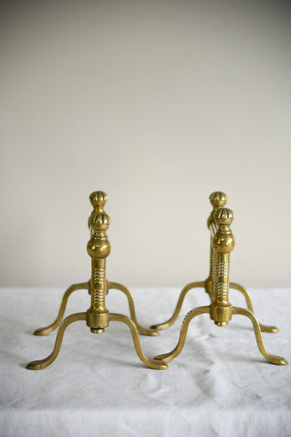 Pair of Victorian Brass Fire Dogs / Poker Rests