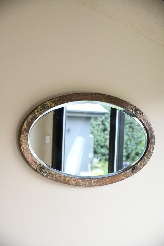 Arts and Crafts Oval Copper Framed Mirror