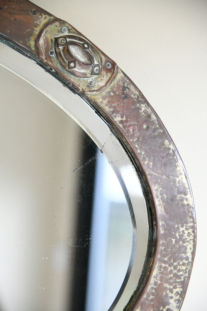 Arts and Crafts Oval Copper Framed Mirror