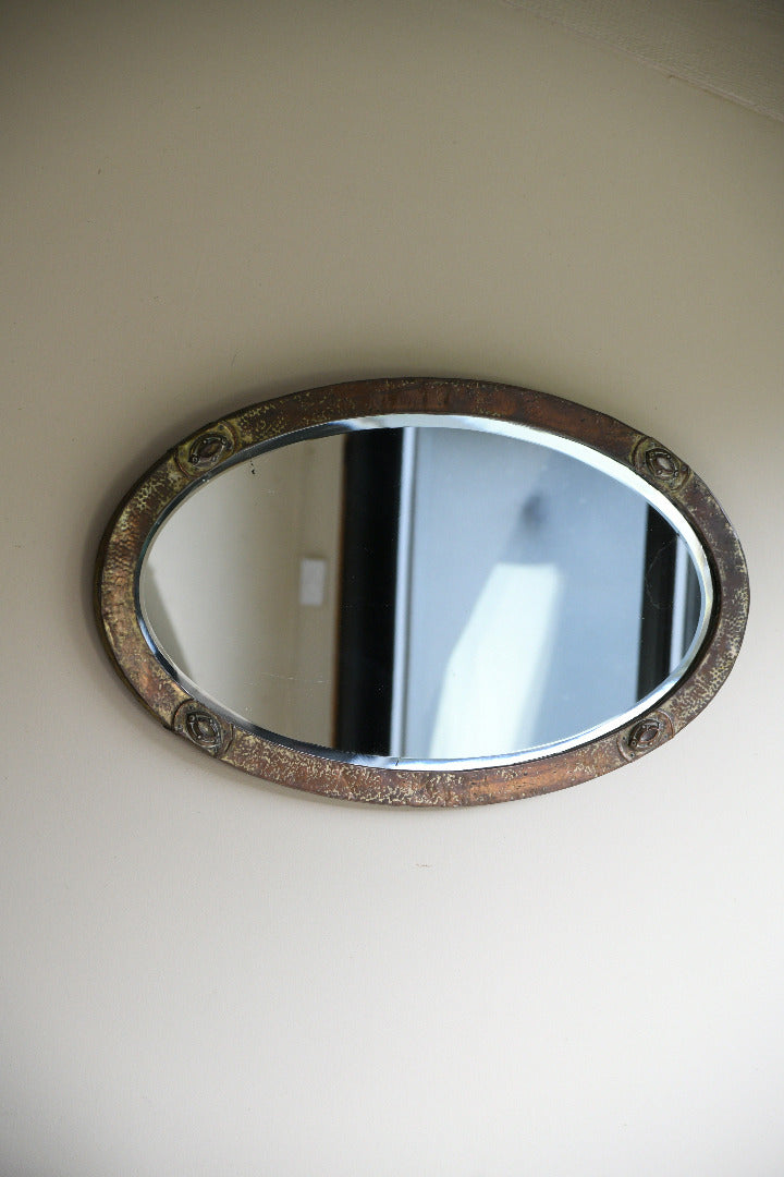 Arts and Crafts Oval Copper Framed Mirror