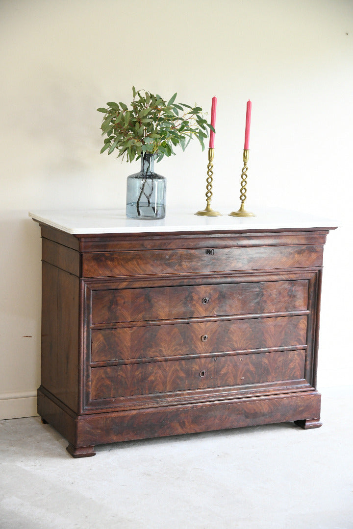 French Mahogany & Marble Secretaire Chest of Drawers
