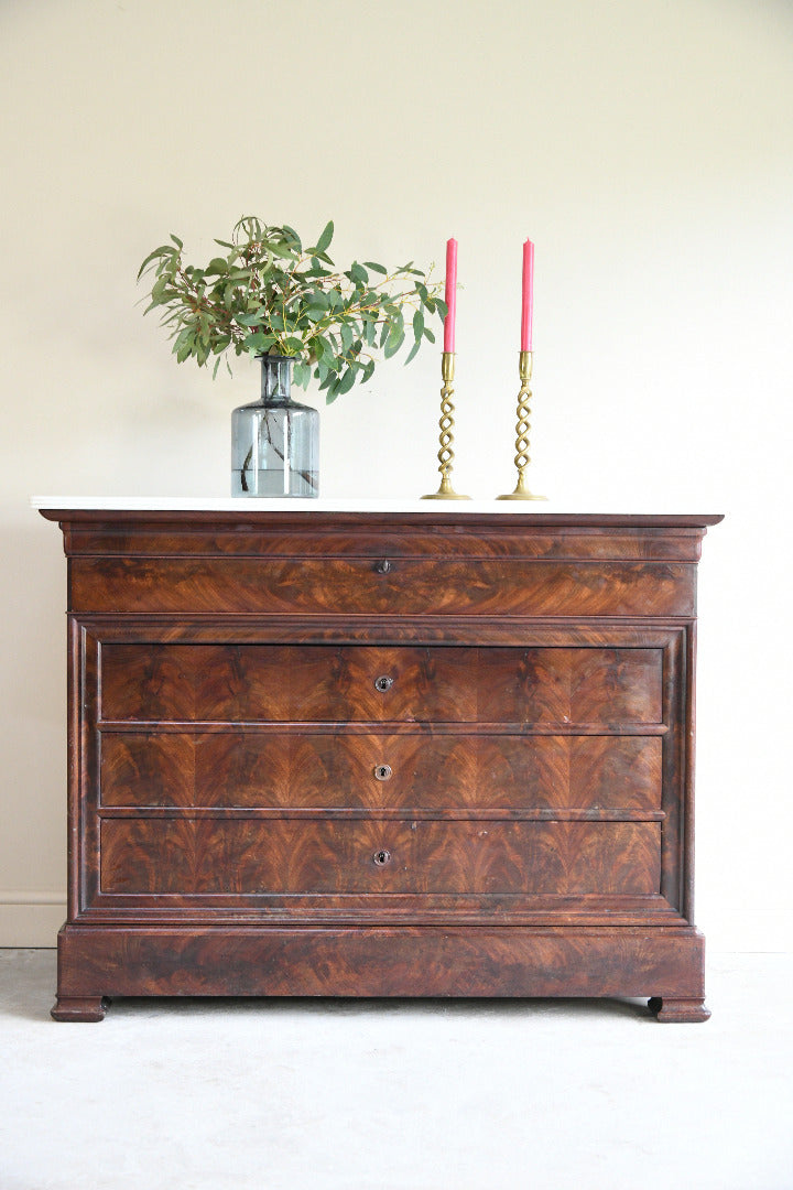 French Mahogany & Marble Secretaire Chest of Drawers