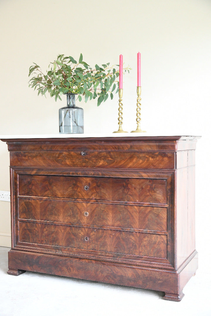 French Mahogany & Marble Secretaire Chest of Drawers