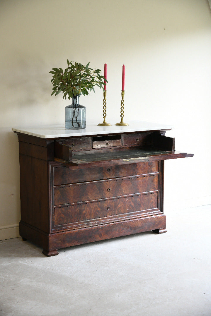 French Mahogany & Marble Secretaire Chest of Drawers