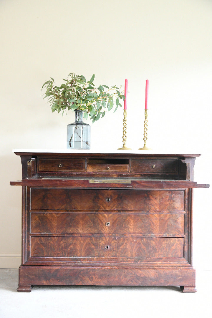 French Mahogany & Marble Secretaire Chest of Drawers