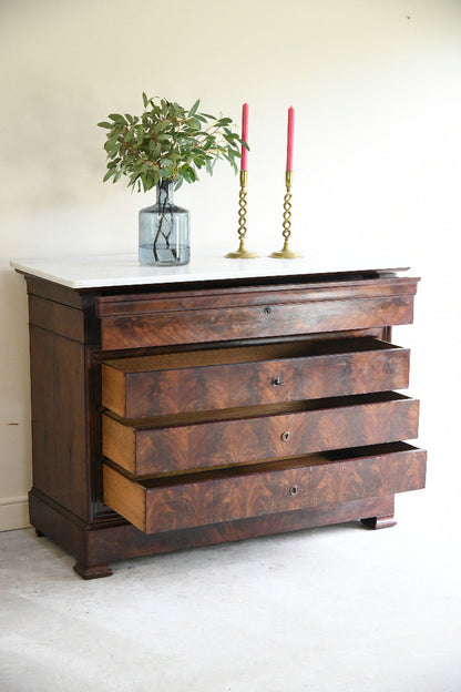 French Mahogany & Marble Secretaire Chest of Drawers