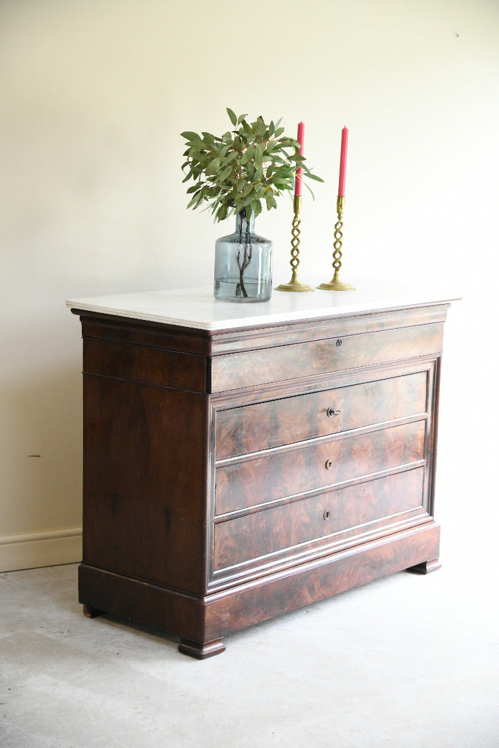French Mahogany & Marble Secretaire Chest of Drawers