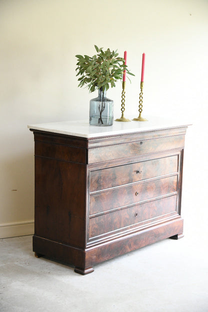 French Mahogany & Marble Secretaire Chest of Drawers