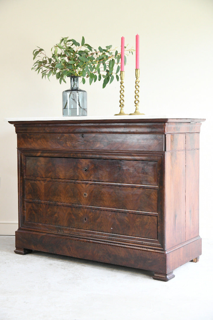 French Mahogany & Marble Secretaire Chest of Drawers