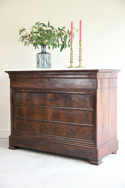 French Mahogany & Marble Secretaire Chest of Drawers