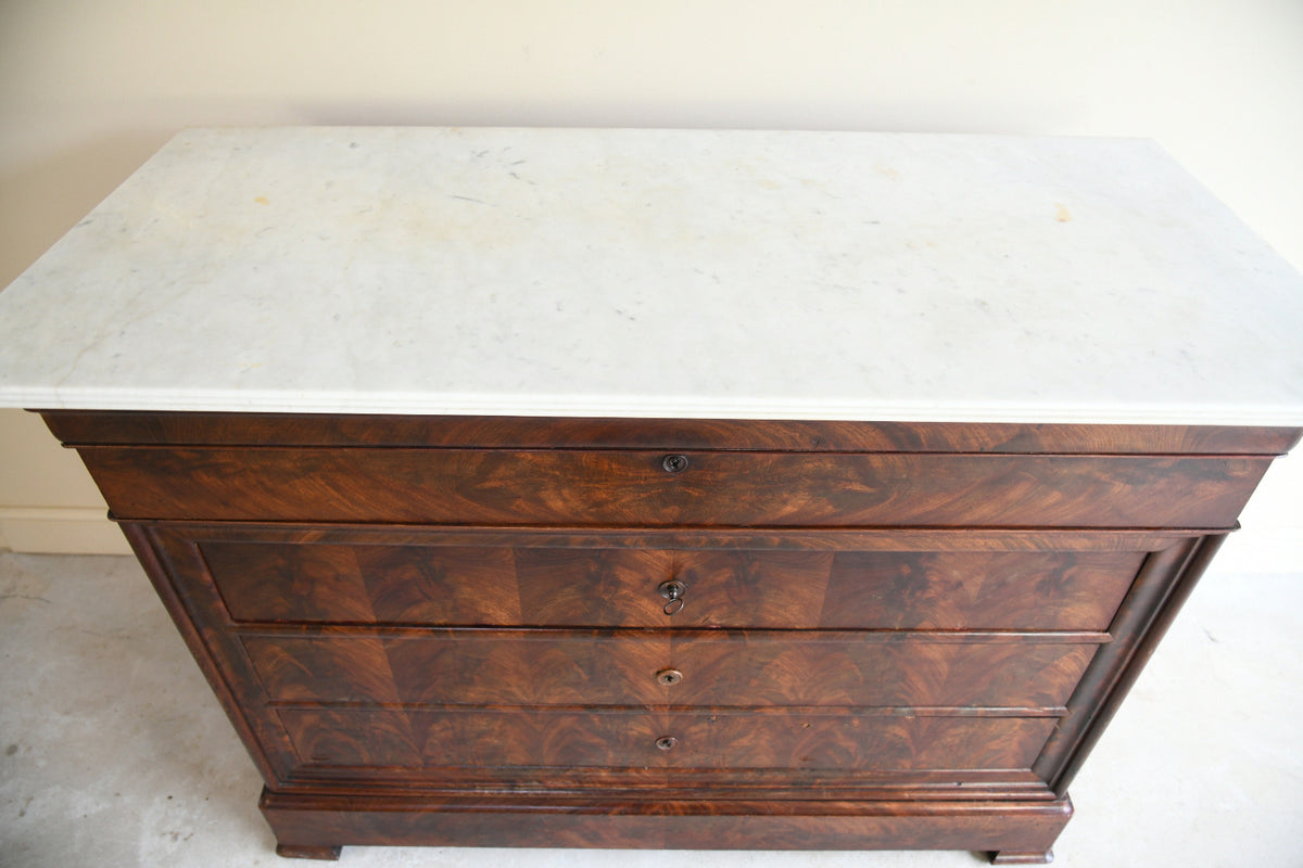 French Mahogany & Marble Secretaire Chest of Drawers