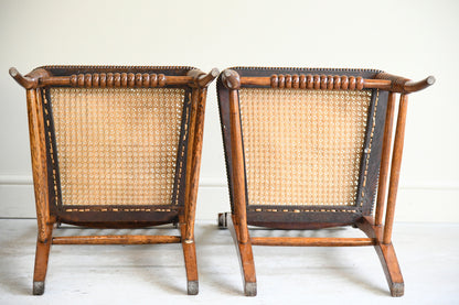 Antique Pair Oak Bobbin Turned Chairs with Cane Seats