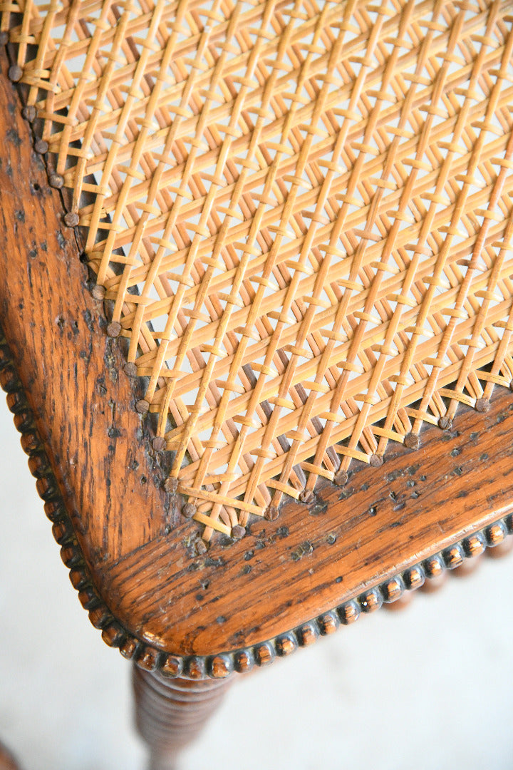 Antique Pair Oak Bobbin Turned Chairs with Cane Seats