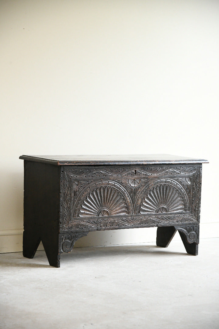 Antique Carved Oak Six Plank Chest Coffer