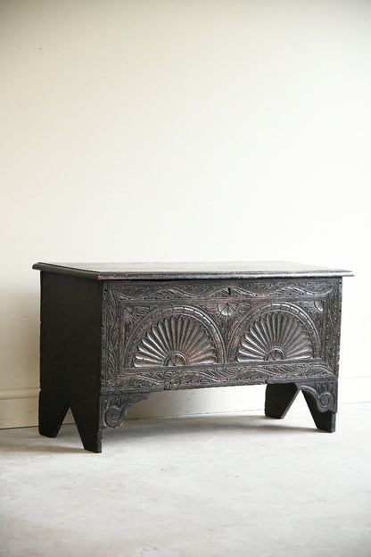 Antique Carved Oak Six Plank Chest Coffer