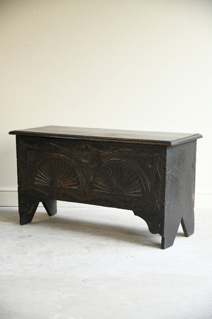 Antique Carved Oak Six Plank Chest Coffer