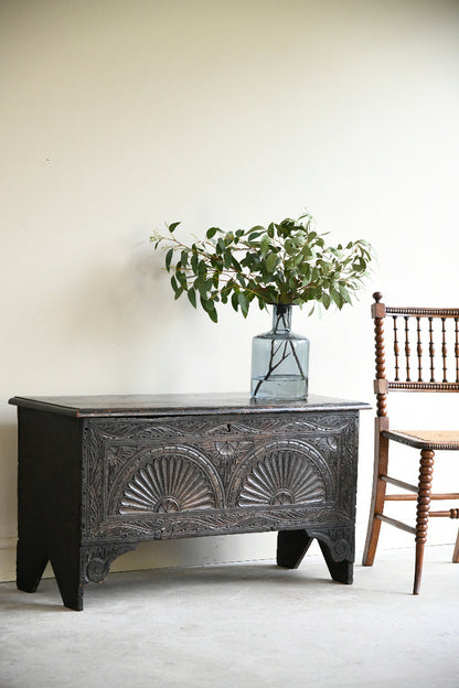Antique Carved Oak Six Plank Chest Coffer