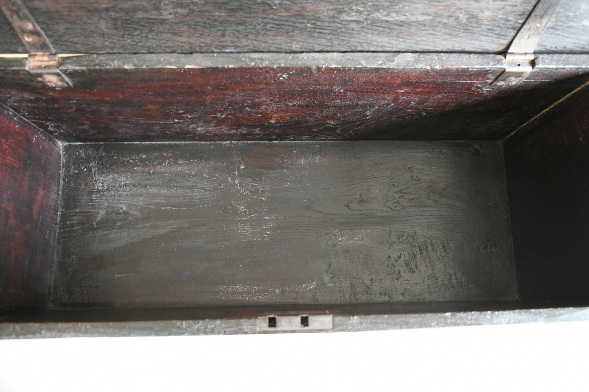 Antique Carved Oak Six Plank Chest Coffer
