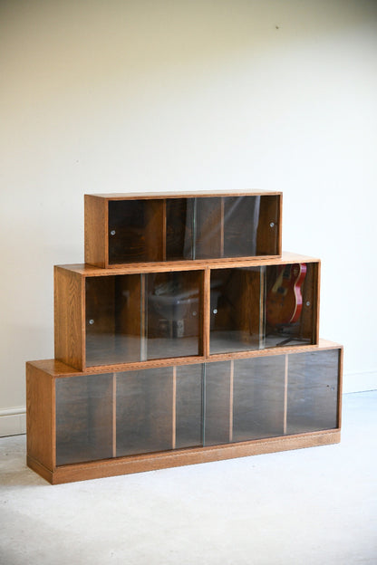 Vintage Unix Oak Modular Stepped Display Cabinet with Sliding Glass Doors