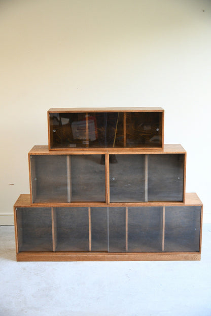 Vintage Unix Oak Modular Stepped Display Cabinet with Sliding Glass Doors