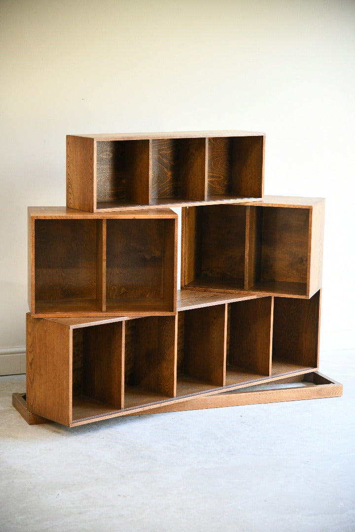 Vintage Unix Oak Modular Stepped Display Cabinet with Sliding Glass Doors