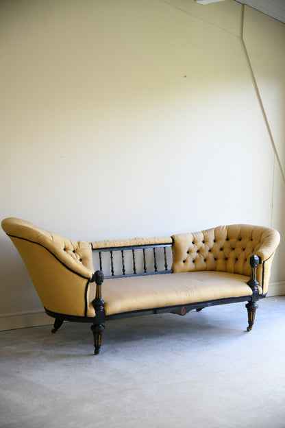 Victorian Ebonised and Upholstered Conversation Sofa for Reupholstery