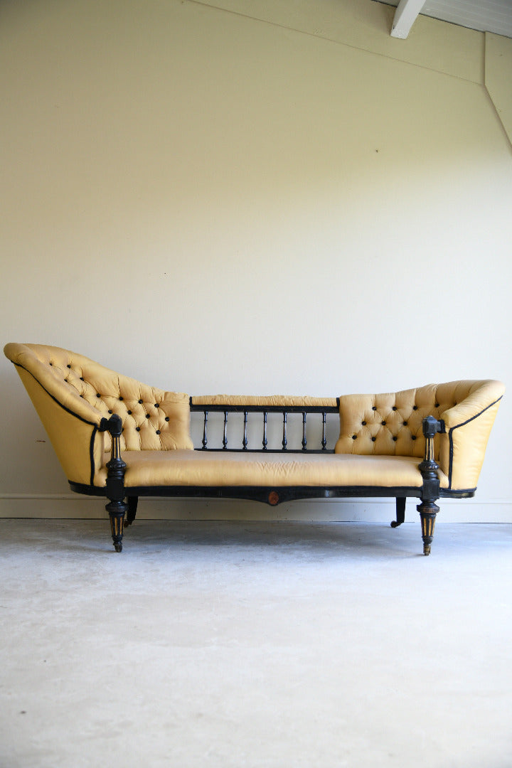 Victorian Ebonised and Upholstered Conversation Sofa for Reupholstery
