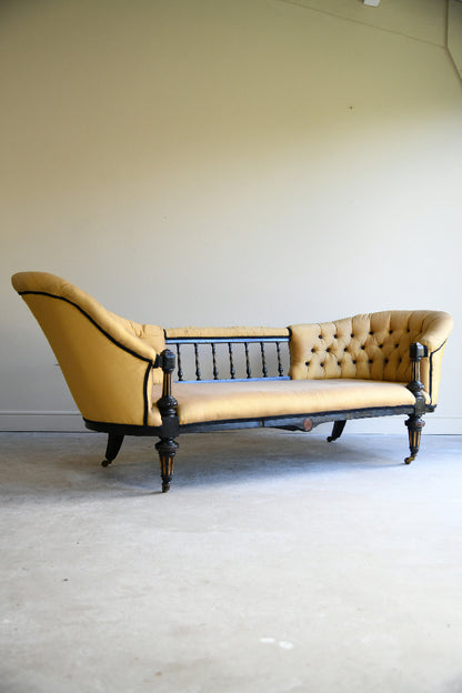 Victorian Ebonised and Upholstered Conversation Sofa for Reupholstery