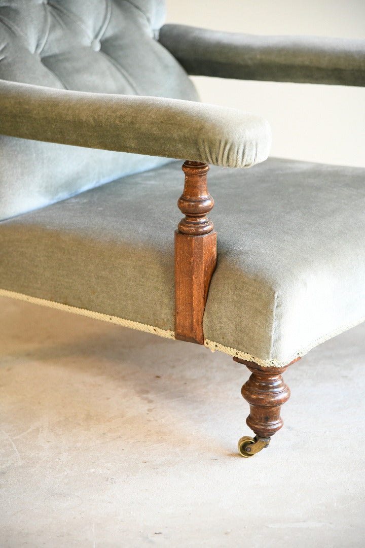 Victorian Sage Green Velvet Button Back Armchair