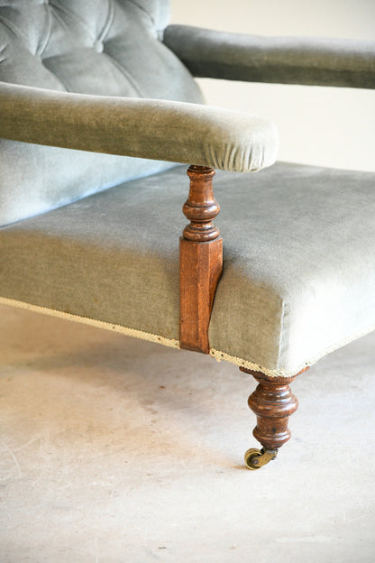 Victorian Sage Green Velvet Button Back Armchair