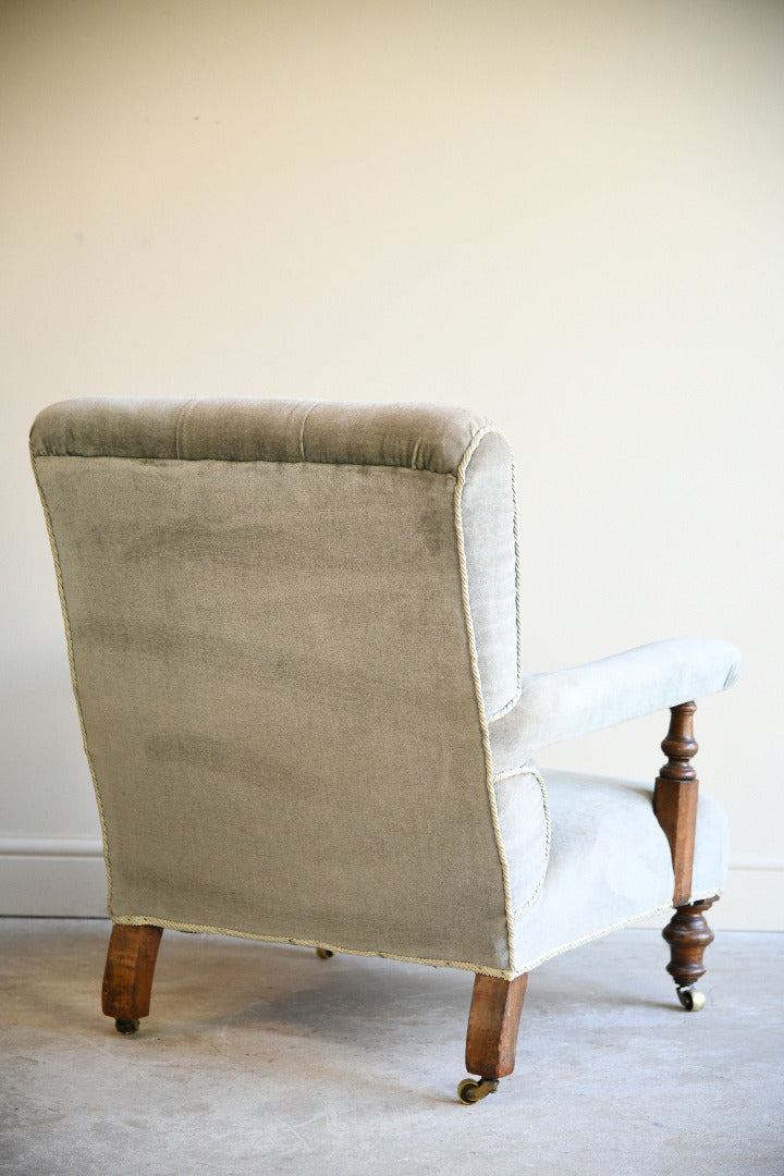 Victorian Sage Green Velvet Button Back Armchair