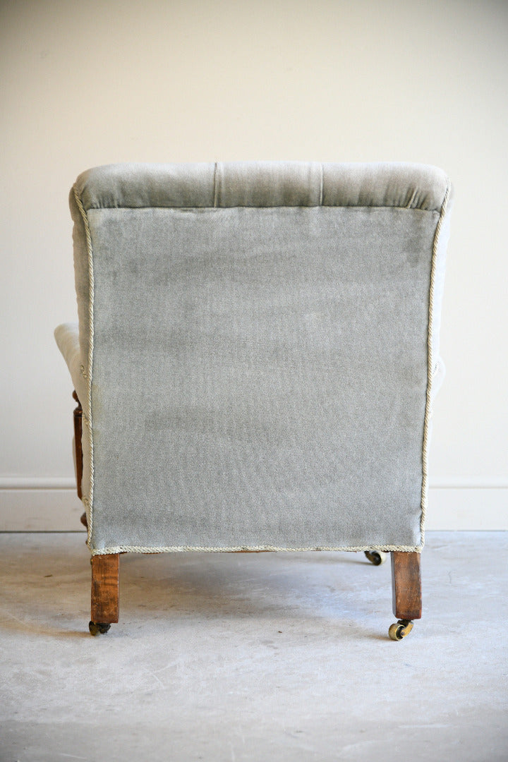 Victorian Sage Green Velvet Button Back Armchair