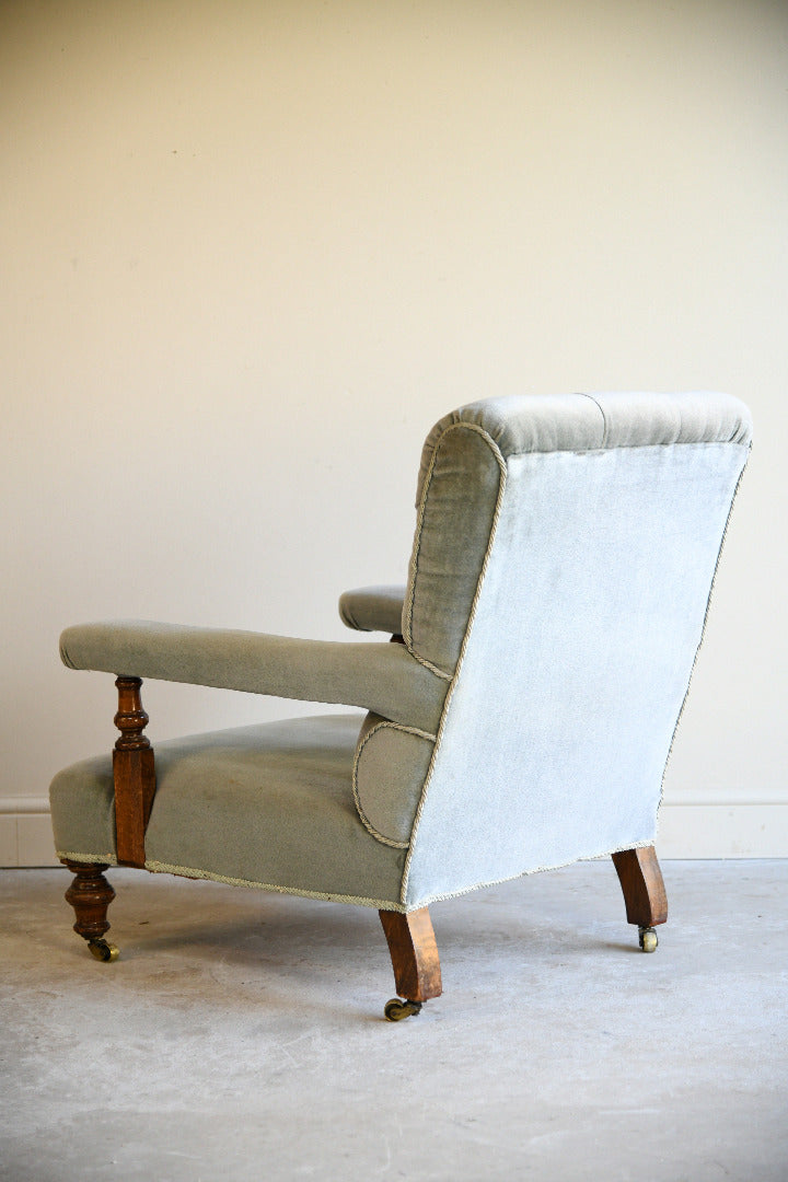 Victorian Sage Green Velvet Button Back Armchair