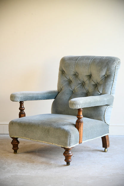 Victorian Sage Green Velvet Button Back Armchair