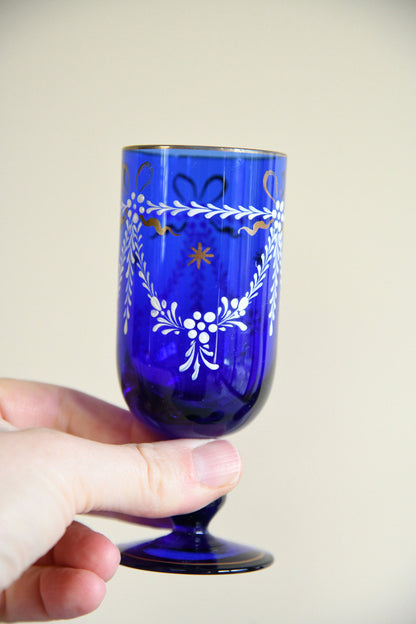 Vintage Cobalt Blue Glass Decanter & Six Liqueur Glasses