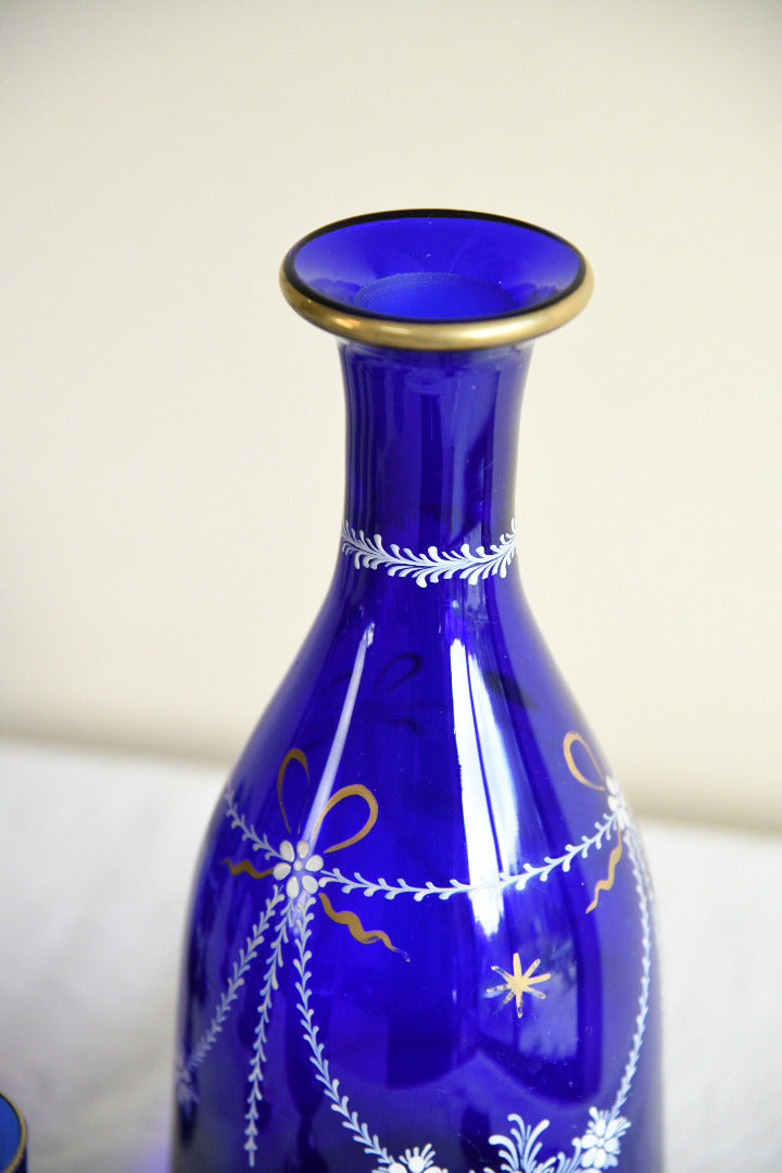 Vintage Cobalt Blue Glass Decanter & Six Liqueur Glasses