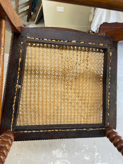 Antique Pair Oak Bobbin Turned Chairs with Cane Seats