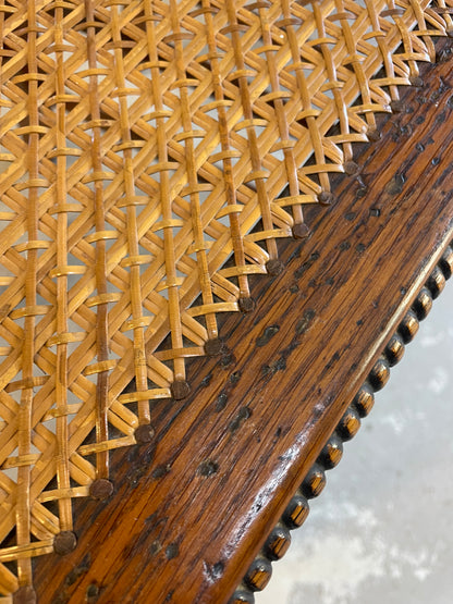 Antique Pair Oak Bobbin Turned Chairs with Cane Seats