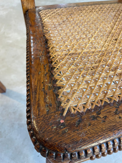 Antique Pair Oak Bobbin Turned Chairs with Cane Seats