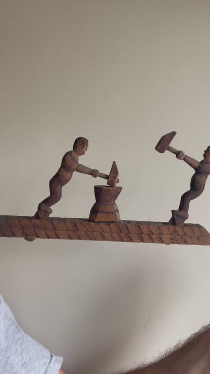 Carved Wooden Folk Toy ? Blacksmiths at the Anvil