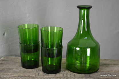 Green Glass Decanter & 4 Tumblers - Kernow Furniture