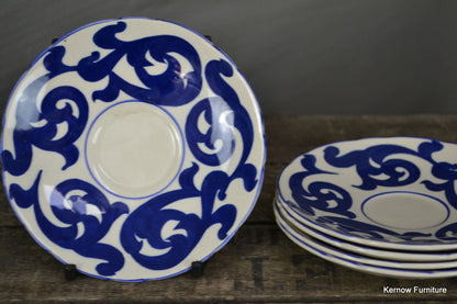 4 Royal Cauldon Blue Scroll Saucers - Kernow Furniture