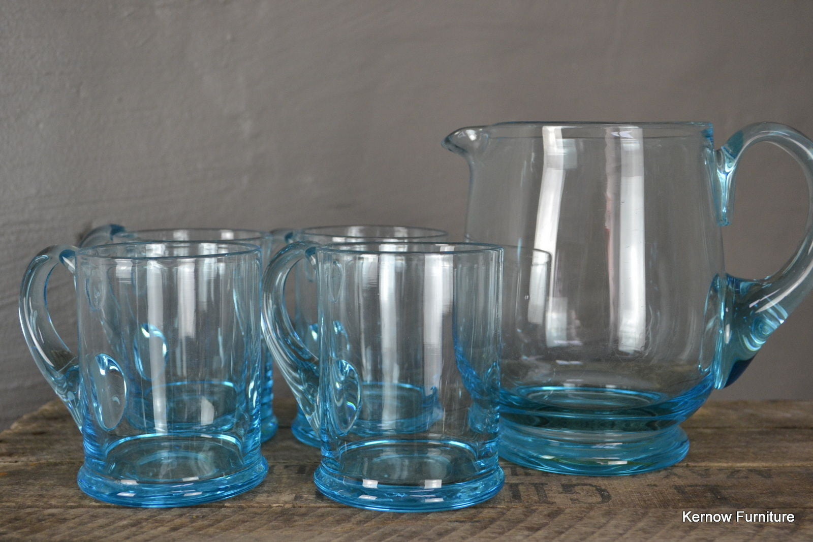 4 Blue Glass Mugs & Jug - Kernow Furniture