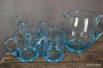 4 Blue Glass Mugs & Jug - Kernow Furniture