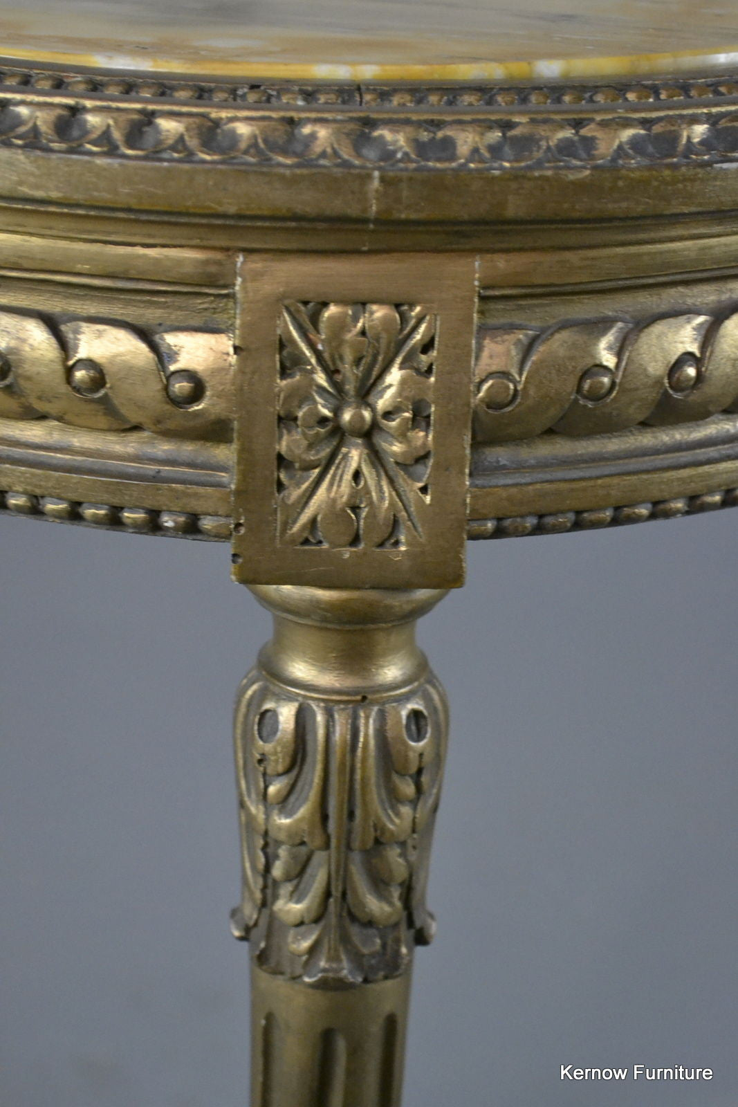 Louis XVI Style Gold & Marble Top Round Side Table - Kernow Furniture