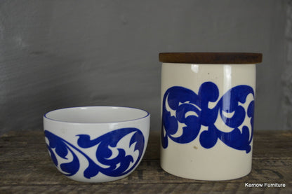 Royal Cauldon Blue Scroll Jar & Sugar Bowl - Kernow Furniture