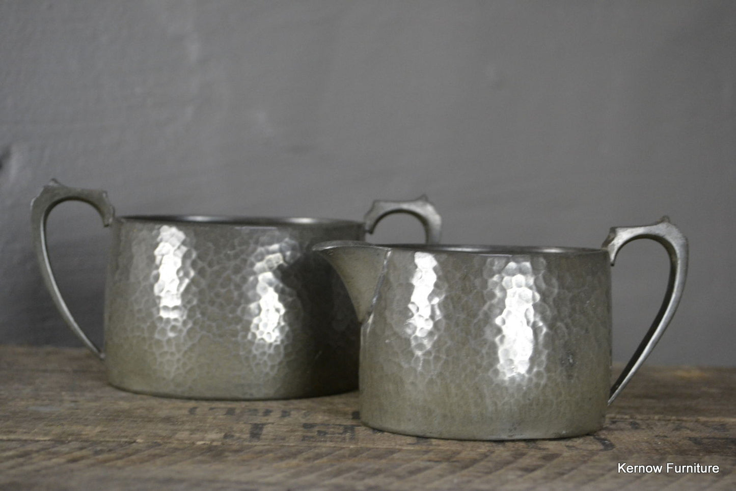 Hammered Pewter Small Jug & Sugr Bowl - Kernow Furniture