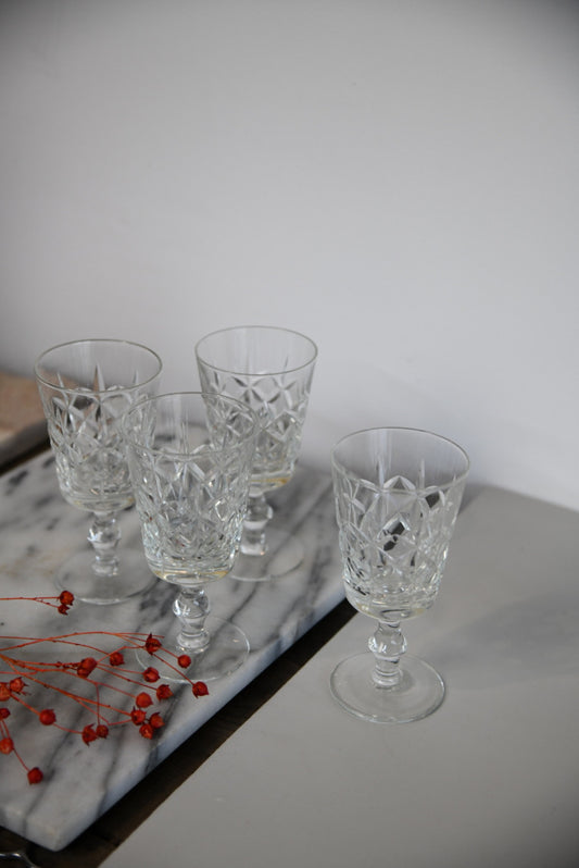 4 Cut Glass Wine Glasses